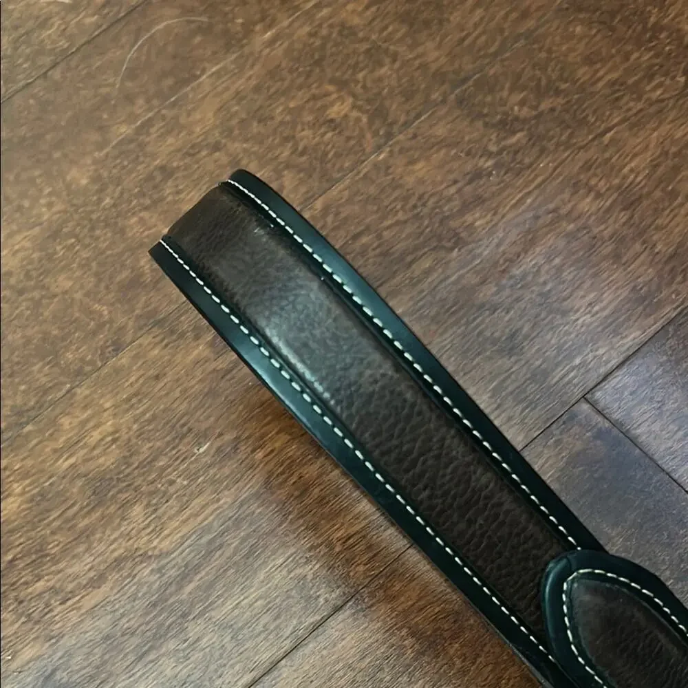 Cole Haan Men’s Two Tone Leather Belt  With Contrast Stitching, Silver Hardware